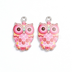 Alloy Enamel Pendants, Owl, Platinum, Hot Pink, 23.5x13x2mm, Hole: 1.6mm, 2pcs/bag(ENAM-TAC0001-29E)