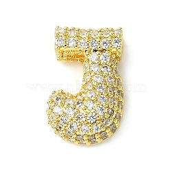 Rack Plating Brass Clear Cubic Zirconia Pendants, Cadmium Free & Lead Free, Long-Lasting Plated, Alphabet, Real 18K Gold Plated, Letter J, 16x10.5x5mm, Hole: 3x1.8mm(KK-S378-01G-J)