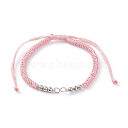 Adjustable Braided Polyester Cord Bracelet Making, with 304 Stainless Steel Jump Rings and Smooth Round Beads, Pink, Single Chain Length: about 6-1/2 inch(16.5cm)(AJEW-JB00849-03)