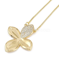 Brass Micro Pave Clear Cubic Zirconia Pendant Box Chain Necklaces for Women, Golden, Flower, 18.11 inch(46cm)(NJEW-U015-08G-01)