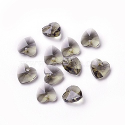 Romantic Valentines Ideas Glass Charms, Faceted Heart Pendants, Light Grey, 10x10x5mm, Hole: 1mm(X-G030V10mm-25)