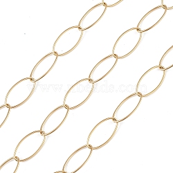 304 Stainless Steel Cable Chain, Oval Link Chains, Unwelded, with Spool, Golden, 20x10x1mm, about 32.81 Feet(10m)/Roll(CHS-C006-22G)
