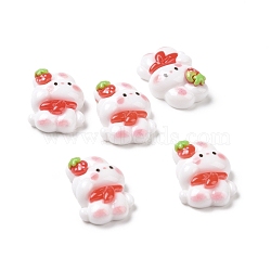 Opaque Resin Cabochons, Rabbit with Red Scarf, White, 23.5x16.5x8mm(RESI-I037-06C)