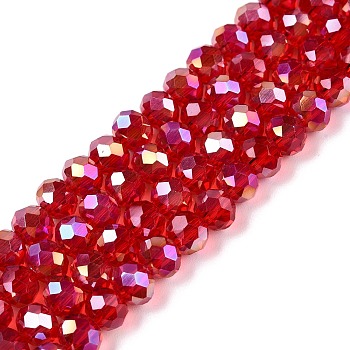 Electroplate Glass Beads Strands, AB Color Plated, Faceted, Rondelle, Red, 6x5mm, Hole: 1mm, about 84~85pcs/strand, 16.34~16.54 inch(41.5~42cm)