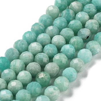 Natural Amazonite Beads Strands, Grade A, Faceted, Round, 7mm, Hole: 0.9mm, about 54~55pcs/strand, 15.20~15.31 inch(38.6~38.9cm)