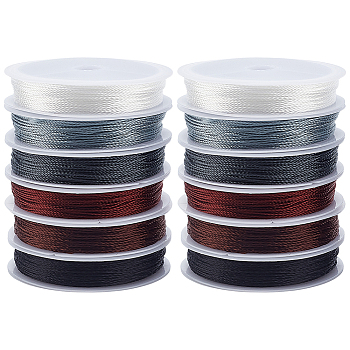 12 Rolls 6 Colros Polyester Round Thread, for Craft Tassel Making, Mixed Color, 0.5mm, 2 rolls/color