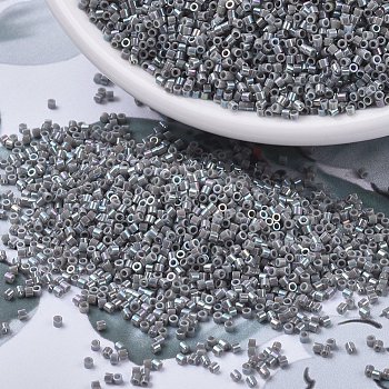 MIYUKI Delica Beads Small, Cylinder, Japanese Seed Beads, 15/0, (DBS0168) Opaque Gray AB, 1.1x1.3mm, Hole: 0.7mm, about 35000pcs/bag, 100g/bag