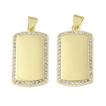 Brass Micro Pave Clear Cubic Zirconia Pendants, Blank Rectangle Charms, Real 18K Gold Plated, 27.5x15x2.5mm, Hole: 3.5mm