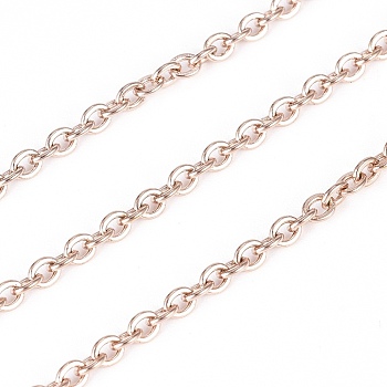 304 Stainless Steel Cable Chains, Soldered, with Spool, Flat Oval, Rose Gold, 3x2.5x0.5mm, about 32.8 Feet(10m)/roll