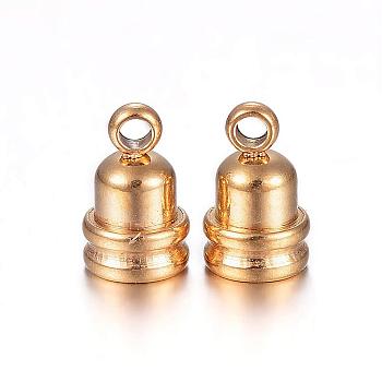 Ion Plating(IP) 304 Stainless Steel Cord Ends, End Caps, Column, Golden, 6.5x4mm, Hole: 1mm, 2mm inner diameter