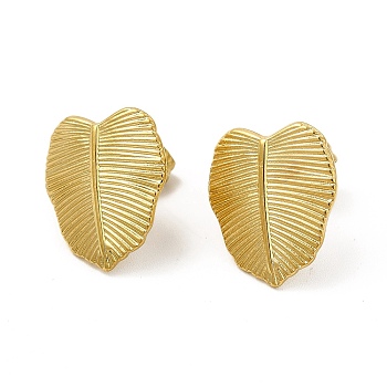 Ion Plating(IP) 304 Stainless Steel Stud Earrings for Women, Leaf, Real 18K Gold Plated, 16x14mm, Pin: 0.8mm