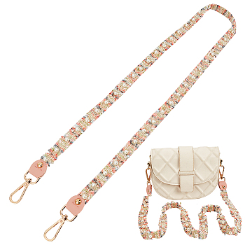 Cloth Braided Bag Straps, with Imitation Pearl & Alloy Swivel Clasps, Light Gold, 123.5x2.5x0.1cm