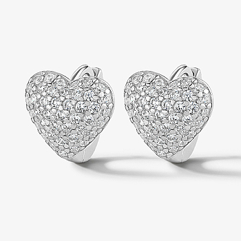 Rhodium Plated 925 Sterling Silver Hoop Earrings, with Cubic Zirconia, Platinum, 10x9mm