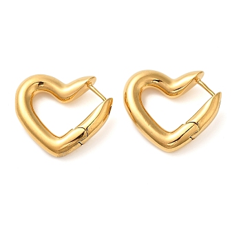 Real 18K Gold Plated 304 Stainless Stee Hoop Earrings, Geometry, Heart, 21.5x25mm