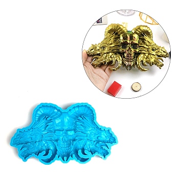 DIY Dragon Skull Ornament Silicone Molds, Resin Casting Molds, For UV Resin, Epoxy Resin Craft Making, Deep Sky Blue, 205x118x19.5mm, Inner Diameter: 195x108mm
