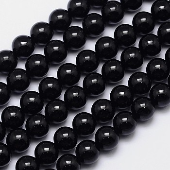 Natural Black Tourmaline Round Bead Strands, Grade AA, 8mm, Hole: 1mm, about 49pcs/strand, 15.5 inch