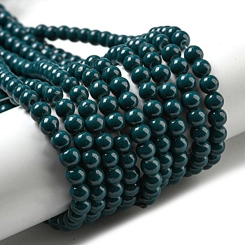 Painted Glass Bead Strands, Baking Paint, Round, Teal, 4mm, Hole: 1.1~1.3mm, about 200pcs/strand, 31.4 inch