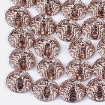 Polyester Thread Fabric Cabochons, Covered with ABS Plastic, Half Round/Dome, Dark Salmon, 12x6mm