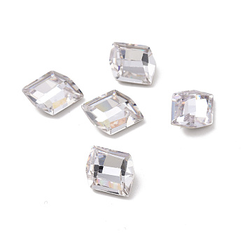 Glass Rhinestone Cabochons, Flat Back & Back Plated, Parallelogram, Crystal, 10x8.7x4.6mm