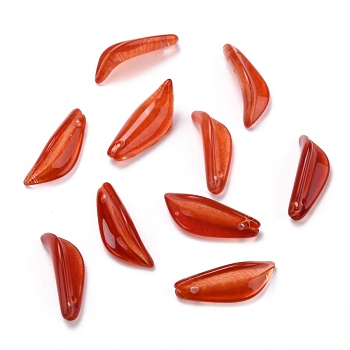 Transparent Glass Pendants, Petaline, Orange Red, 21.5x8x5mm, Hole: 1mm