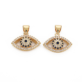 Brass Micro Pave Cubic Zirconia Pendants, Nickel Free, Eye, Real 16K Gold Plated, 13x18x4.5mm, Hole: 3.5x5mm