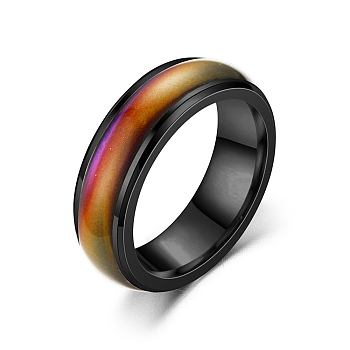 Mood Ring, Temperature Change Color Emotion Feeling Stainless Steel Plain Ring for Women, Black, US Size 10(19.8mm)