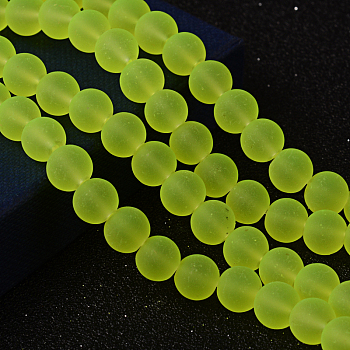 Transparent Glass Bead Strands, Frosted, Round, Green Yellow, 8mm, Hole: 1~1.6mm, about 99pcs/strand, 31.4 inch