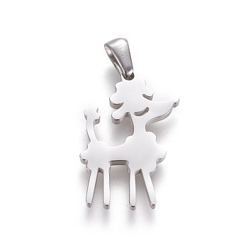 304 Stainless Steel Puppy Pendants, Poodle Dog, Stainless Steel Color, 25x17x2mm, Hole: 2.5x5.5mm
