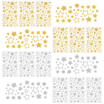 12 Sheets 2 Colors PVC Waterproof Self Adhesive Glitter Star Decorative Stickers, for Christmas Party Decoration, Mixed Color, 238x140x0.5mm, Star: 8~39x8.5~41.5mm, 6 sheets/color