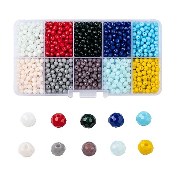 Opaque Solid Color Glass Beads, Faceted, Rondelle, Mixed Color, 4x3mm, Hole: 0.4~1mm, 10 colors, 200pcs/color, 2000pcs/box