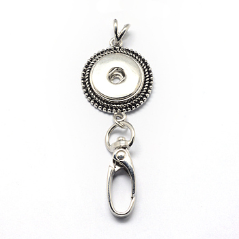 Alloy Snap Pendant Making, with Swivel Clasps, Card Holders, for Snap Buttons, Flat Round, Antique Silver, 36x27x5mm, Hole: 5x5.5mm, Fit Snap Button: 5~6mm Knob