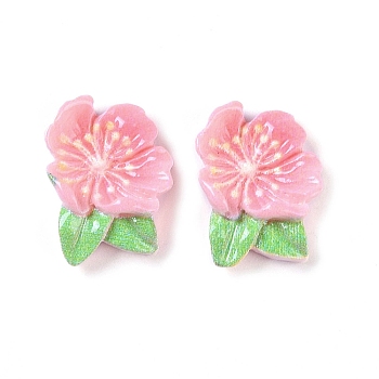 Opaque Resin Decoden Cabochons, Flower, Pearl Pink, 13.5x10.5x4.5mm