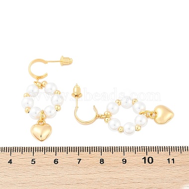 Brass ABS Plastic Pearl Dangle Stud Earrings(EJEW-U040-19G)-5