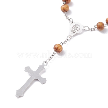 Prière religieuse bois de pin bracelet chapelet perlé(BJEW-O140-02P)-3