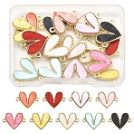 18Pcs 9 Colors Alloy Acrylic Connector Charms, Heart Links, Golden, Mixed Color, 15x20x2mm, Hole: 1.5mm, 2pcs/color(FIND-FS0004-33)