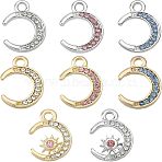 48Pcs 8 Style Alloy Pendants, with Rhinestone, Crescent Moon Charms & Star, Mixed Color, 15.5x11.5x2.5mm, 16x12x2mm, 6pcs/style(FIND-FH0003-80)