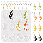 DIY Jewerly Making Finding Kits, Including Silicone Molds, Brass Earring Hooks and Open Jump Rings, Teardrop, 106.5x95.5x4.5mm(DIY-TA0012-48B)