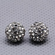 Czech Glass Rhinestone Beads, Pave Disco Ball Beads, Polymer Clay Inside, Half Drilled Round Beads, 215_Black Diamond, PP13(1.9~2mm), 12mm, Hole: 1mm(RB-E482-12mm-215)