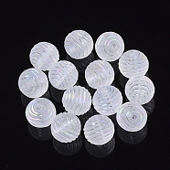 Transparent Acrylic Corrugated Beads, AB Color Plated, Frosted, Round, WhiteSmoke, 9.5mm, Hole: 1.5mm(X-TACR-S134-012)