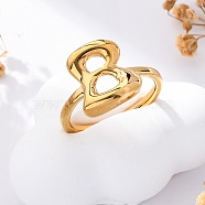 304 Stainless Steel Open Cuff Rings for Women, Letter, Real 18K Gold Plated, Letter B, 13~14x7~15mm(RJEW-M060-01G-02)