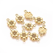 Tibetan Style Links connectors, Plum Blossom, Antique Golden, Lead Free and Cadmium Free, 18x10mm, Hole: 2mm(X-GLF5093Y)