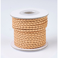 Braided Leather Cords, Round, Sandy Brown, 3mm, about 10yards/roll(WL-P002-06-A)
