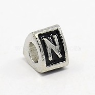 Platinum Plated Zinc Alloy Enamel European Beads, Large Hole Triangle Beads with Letter.N, 9x9x7mm, Hole: 5mm(MPDL-L001-01N)