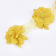 Organza Flower Ribbon, Costume Accessories, For Party Wedding Decoration and Earring Making, Gold, 50~60mm, about 10yard/bundle(FIND-S300-42M)