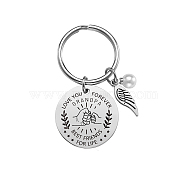 Stainless Steel Keychain, Quote Pendants, Flat Round with Word, Stainless Steel Color<P>Size: about 3cm in diameter, packing box: 8x5x2.7cm.(KEYC-WH0022-005)
