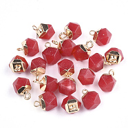 Electroplate Natural White Jade Charms, with Iron Findings, Faceted, Dyed, Golden, 11~12x8x8mm, Hole: 1.5mm(X-G-S344-08G)