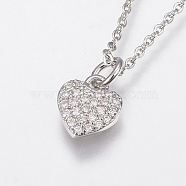 Brass Cubic Zirconia Pendant Necklaces, Heart, Platinum, 17.71 inch(45cm), 1~1.2mm(NJEW-H479-04P)