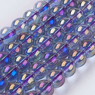 Electroplate Glass Beads Strands, Full Rainbow Plated, Round, Slate Blue, 8~8.5mm, Hole: 1mm, about 52~54pcs/strand, 15.5 inch~15.7 inch(GLAA-K025-FR-8mm-A02)
