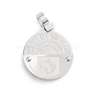 304 Stainless Steel Pendants, Flat Round with Constellation/Zodiac Sign, Pisces, 25.5x22x6mm, Hole: 6mm(STAS-I143-07P-01)