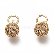 Brass Micro Pave Clear Cubic Zirconia Charms, Cadmium Free & Lead Free, Long-Lasting Plated, Round, Golden, 8.5x6mm, Hole: 3mm, ring: 5x1mm(ZIRC-B002-40G)